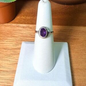Dainty Amethyst Ring - Size 6.5 - .925 Sterling Silver